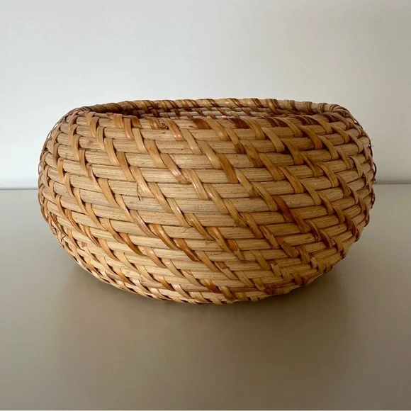 Anthropologie Round Woven Rattan Wicker Basket 8" diameter, 4" tall - Picture 2 of 6